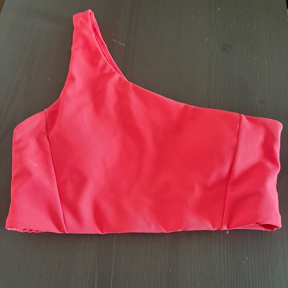 Wilo The‎ Label one-shoulder ribbed sports bra in neon pink size L